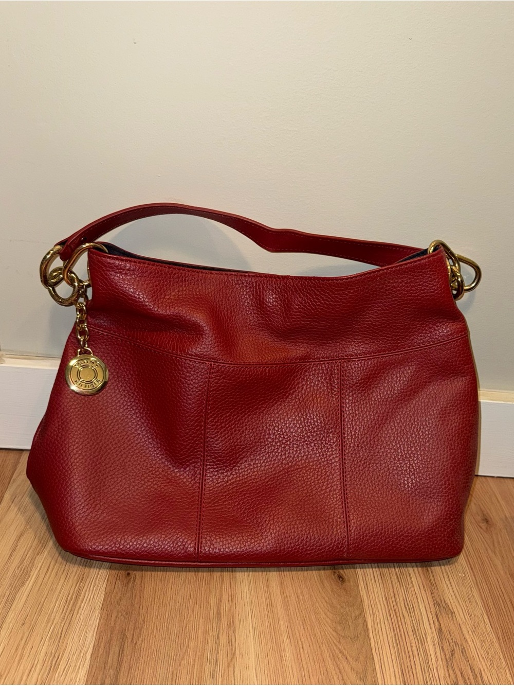 Tommy Hilfiger Red Leather Shoulder Bag with Gold Accent